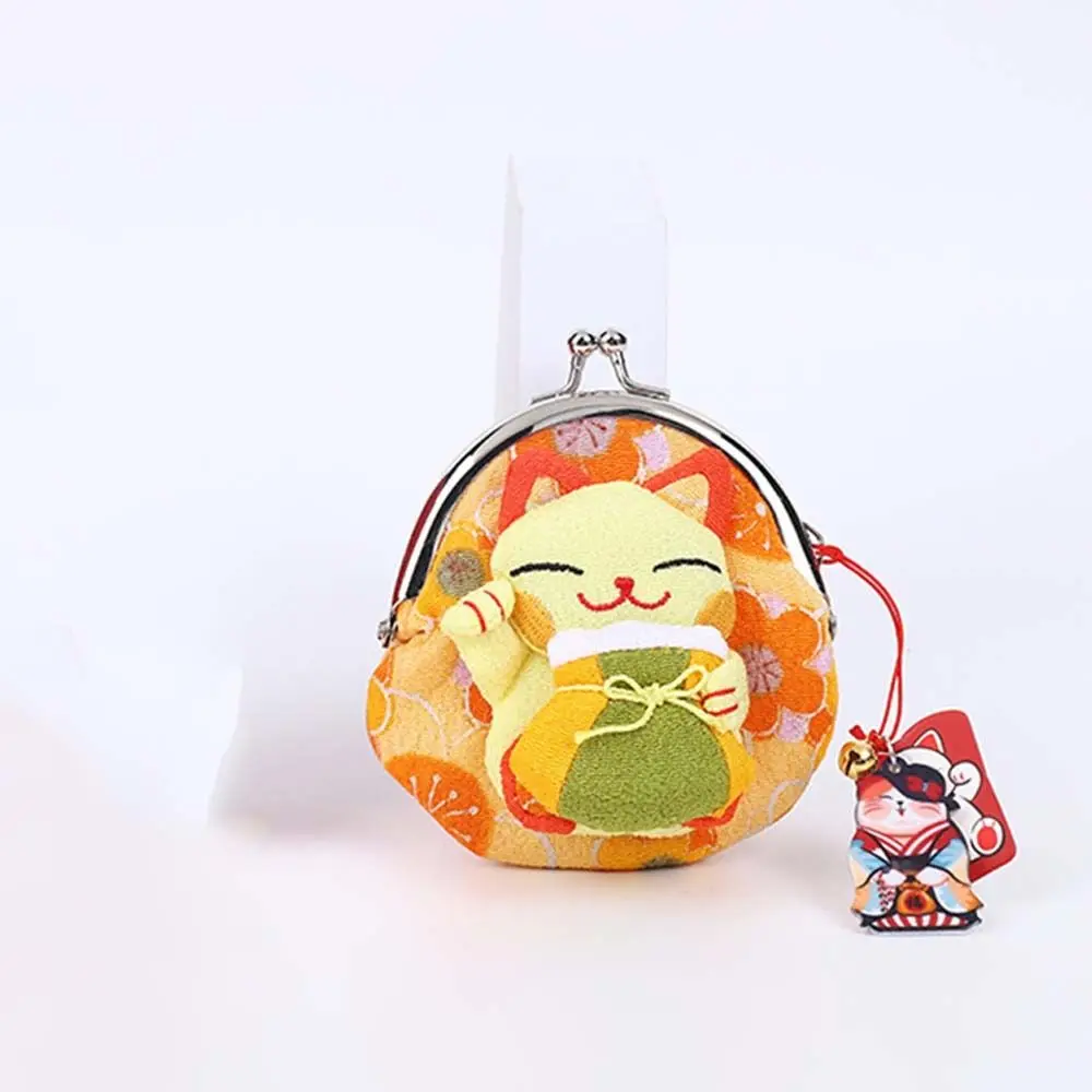 

Retro Japanese Style Maneki Neko Coin Purse Doll Wallets Lucky Cat Clutch Bag Flower Printing PU Card Holder Men