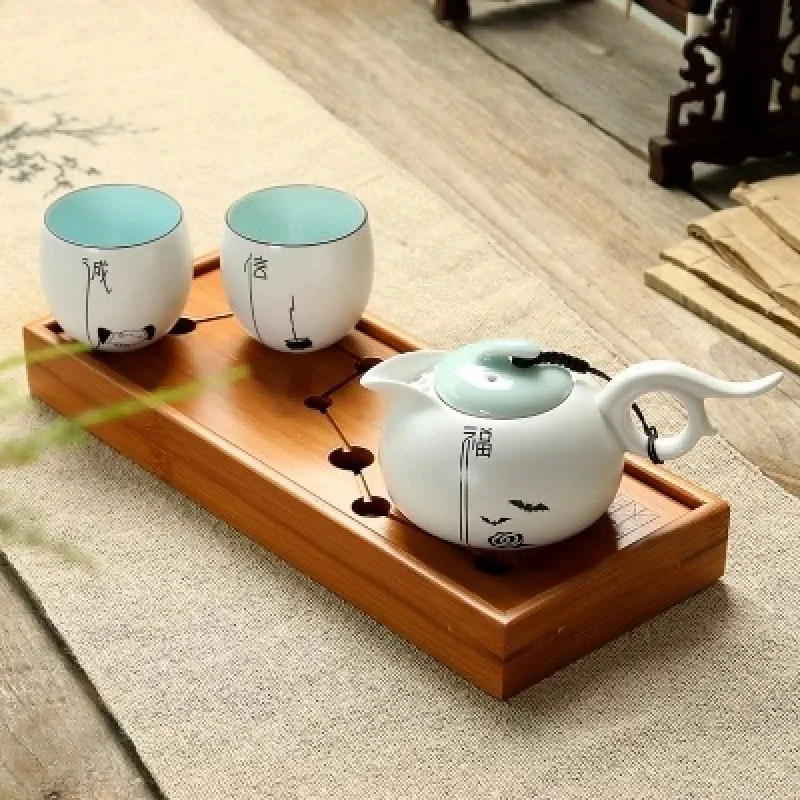 

One Pot Two Cups Ding Kiln Matte Glaze Office Personal with Dry Tray Portable Travel Tea Set