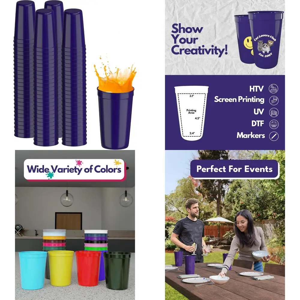 

Purple 22 oz Reusable Plastic Cups, 100 Pack Stackable Food-Grade Cups for Party Drinking and Serving