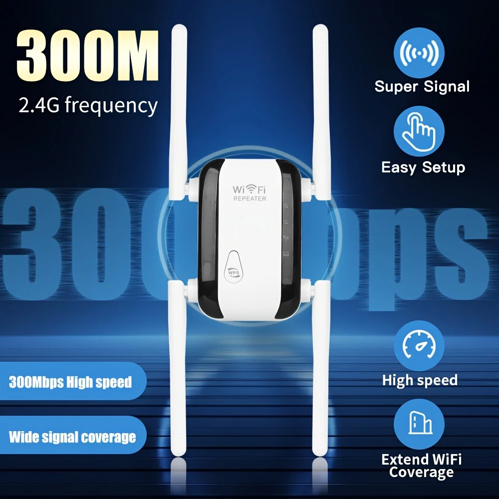 

Усилитель сигнала Wi-Fi с 4 антеннами, 300 Мбит/с, 360 ° Покрытие Простота установки Усилитель суперсигнала Wi-Fi 2.4G Усилитель Wi-Fi