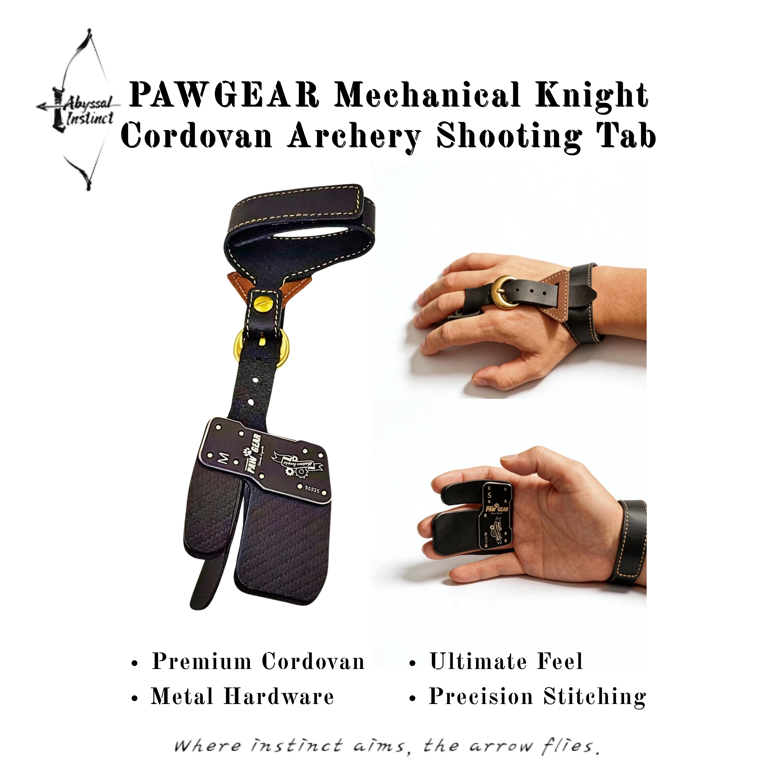 

Cordovan Leather Shooting Tab for Traditional Archery - Mechanical Release Aid for Recurve & Longbow