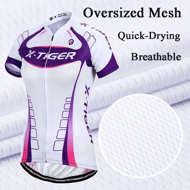 

X-Tiger Women's Short Sleeve Cycling Jersey Women's Cycling Jersey Road Cycling Jersey Breathable Quick Dry Polyester Shirt