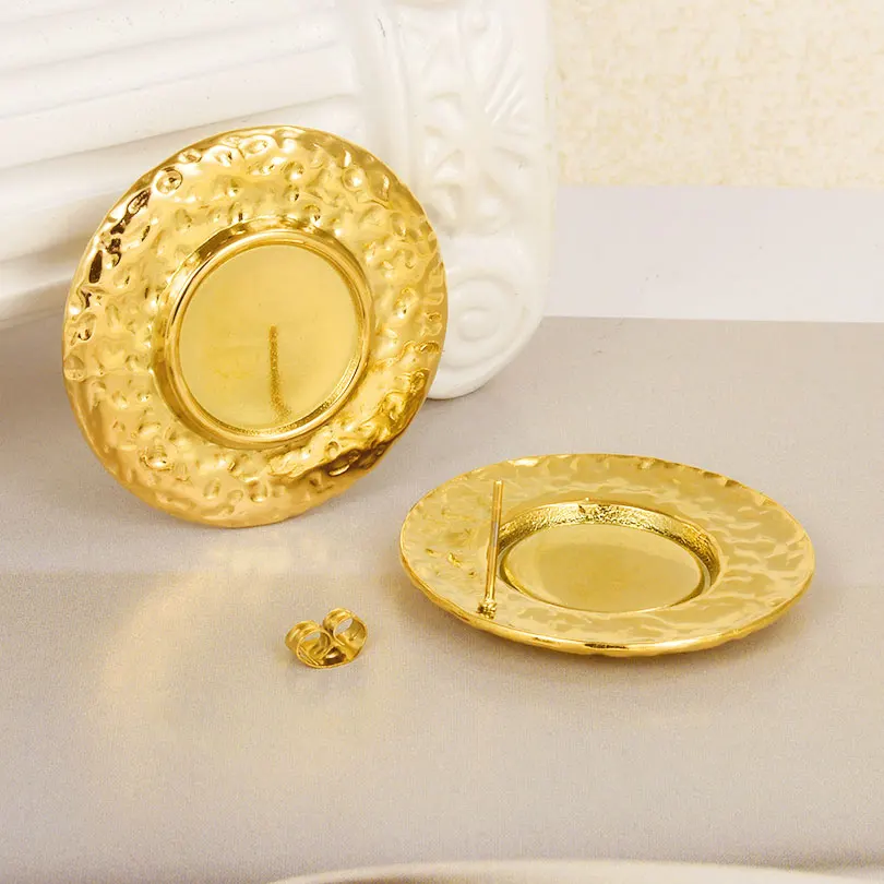 Geometric Round Square Heart Snake Blank Settings Cobochons Stainless Steel Ear Studs For Women Men Real Gold Plated DIY Jewelry - Image 6