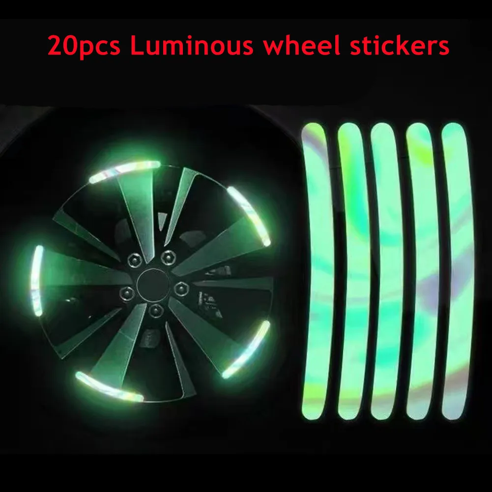 20pcs Reflective Colorful Car Wheel Hub Rim Stripe Tape Decal Sticker Decoration Function: Reflective, Decorative, Improve The S