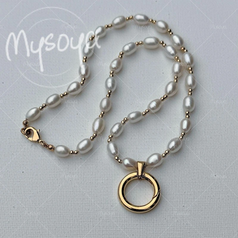 MYSOYA 7-8mm Grey Rice Freshwater Pearl Necklace, for Wife/ Elders, Suitable for Wedding/ Party/ Mother's Day Gift A0522