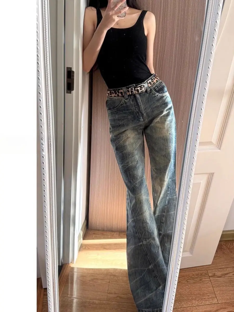 

American Vintage Flared Jeans Women's Spring New High-waisted Loose Straight Floor-length Pants