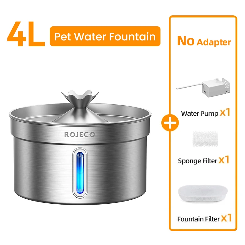 ROJECO RVS Kattenwaterfontein met Filters 2L Automatische Huisdierwaterdispenser Slimme Drinkfontein voor Katten- en Hondenbenodigdheden