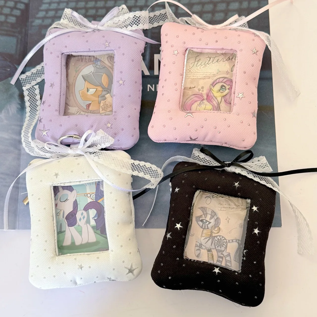 Kawaii Cute Gold stamping Ribbons fabrics 3-inch Polaroid photo sleeve Kpop Photocard Holder Display Storage Pendant Stationery