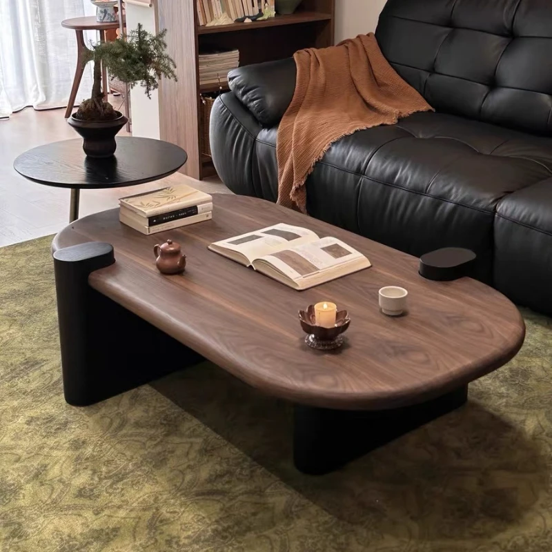 

New simple designer medieval coffee table combination small apartment homestay oval solid wood tea table