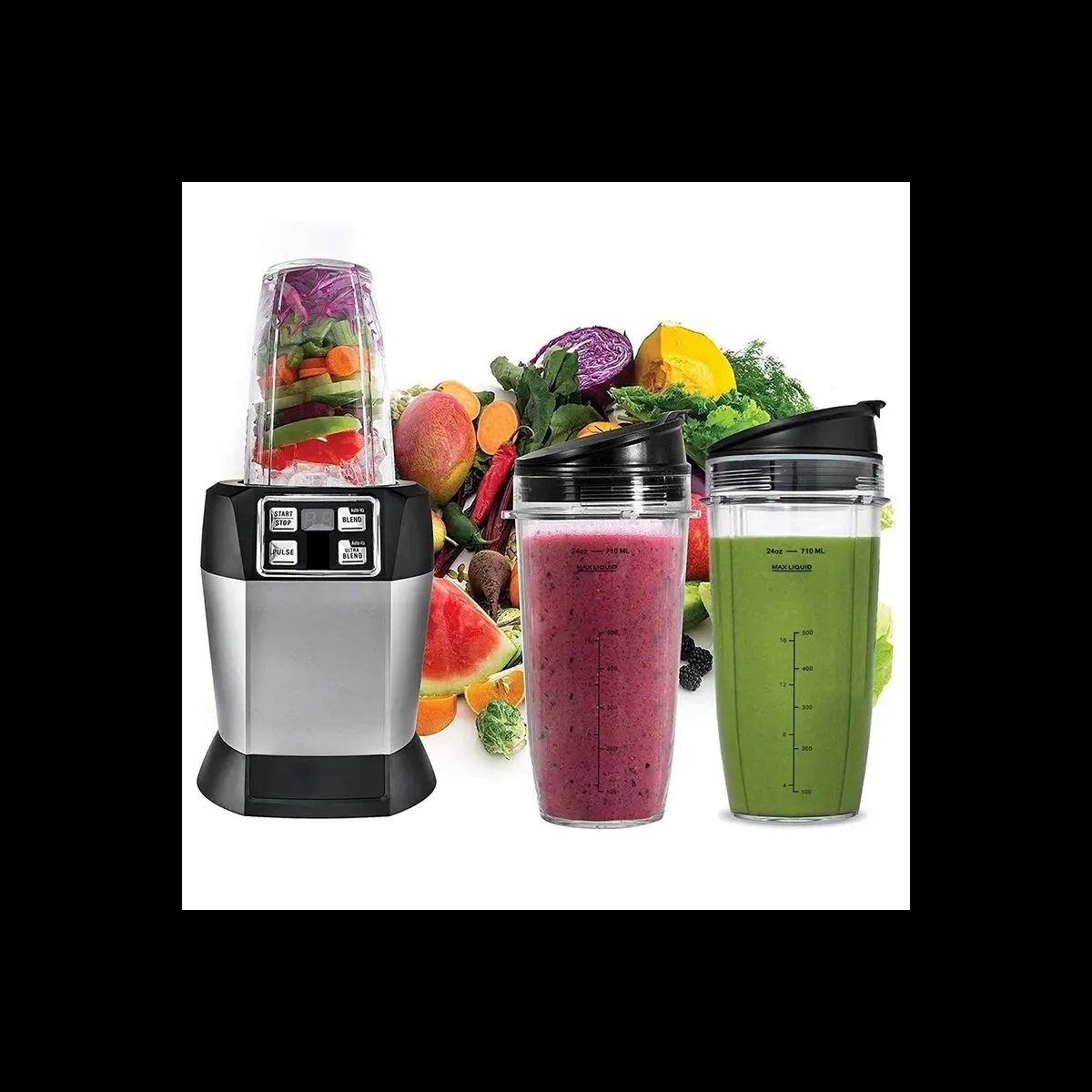 (ESTR) Paquete de 2 vasos de repuesto de 24 onzas con tapa con boquilla para licuadoras Nutri Ninja Auto IQ Series con BL450/BL454/BL456/BL480/BL481