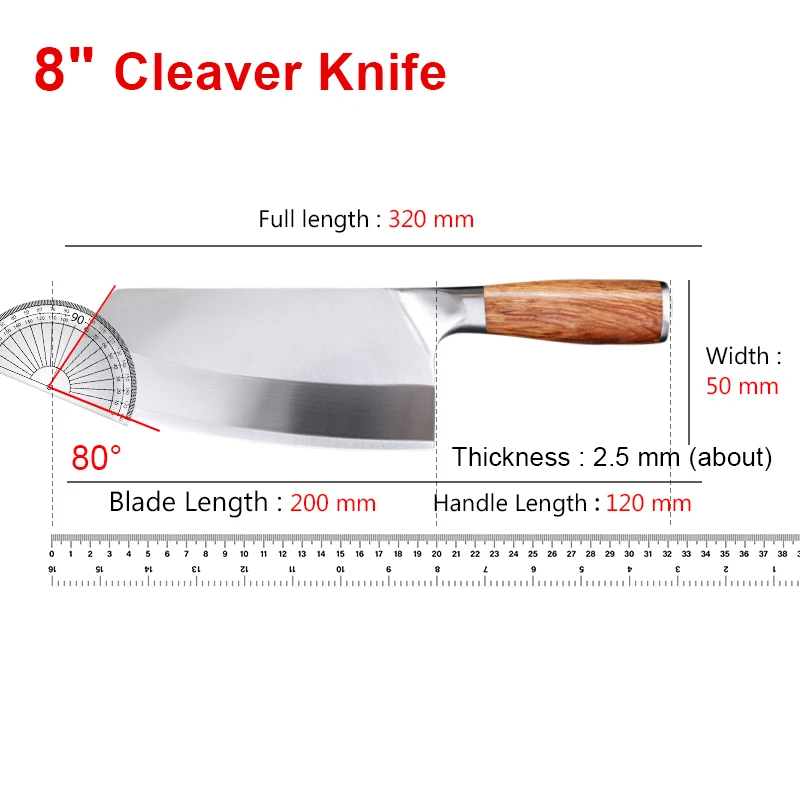 Professional Chef Knife Wooden Handle Stainless Steel Cleaver Kitchen Knife Razor Sharp Slicing Knife Meat Chopping Knife