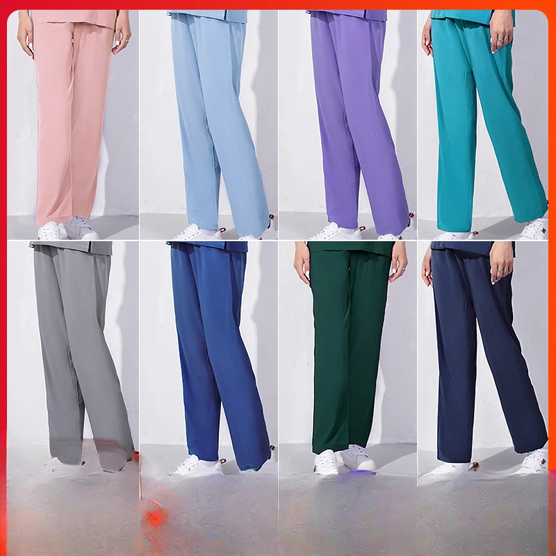 Pantalones de enfermera para hombre y mujer, pantalón de trabajo médico holgado, color blanco, rosa, azul, elástico, talla grande