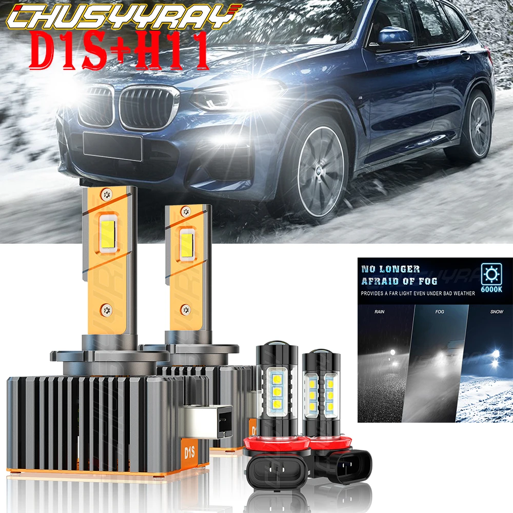 

CHUSYYRAY Compatible For BMW X3 2007 2008 2009 2010 D1S+H11 LED Headlight HID High/Low Beam+Fog LED Light 4x Bulb Car accessory