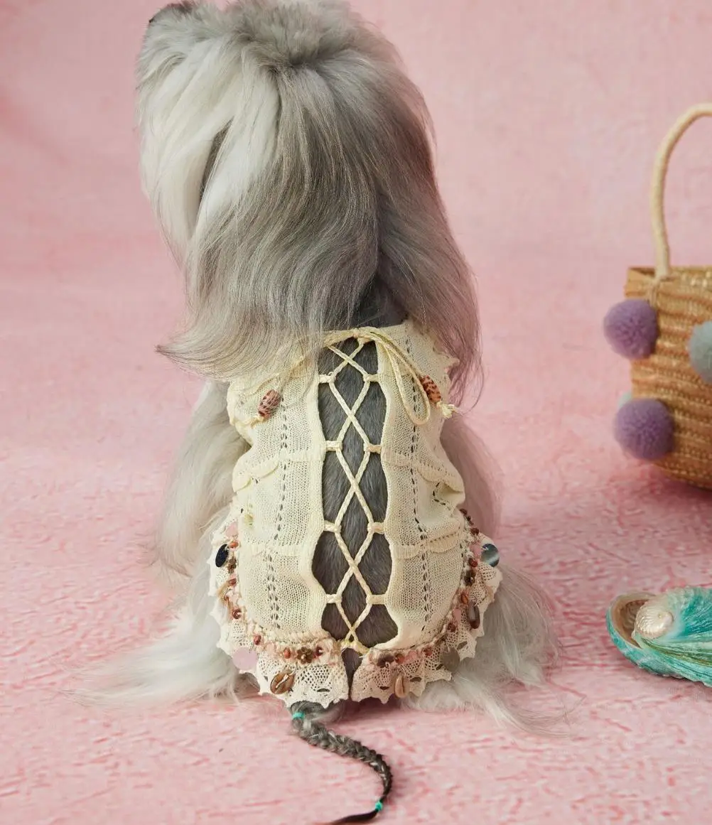 

White Luxury Diamond-Studded Shiny Pet Wedding Dress With A Classic Design For A Little Dog'S Outfit
