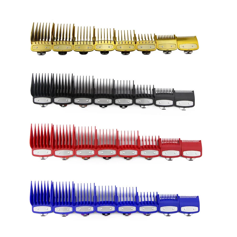 8Pcs Professional Limit Comb Cutting Guide Combs 1.5/3/4.5/6/10/13/19/25MM Set Clipper Comb Guard Barberia Salon Acesorios