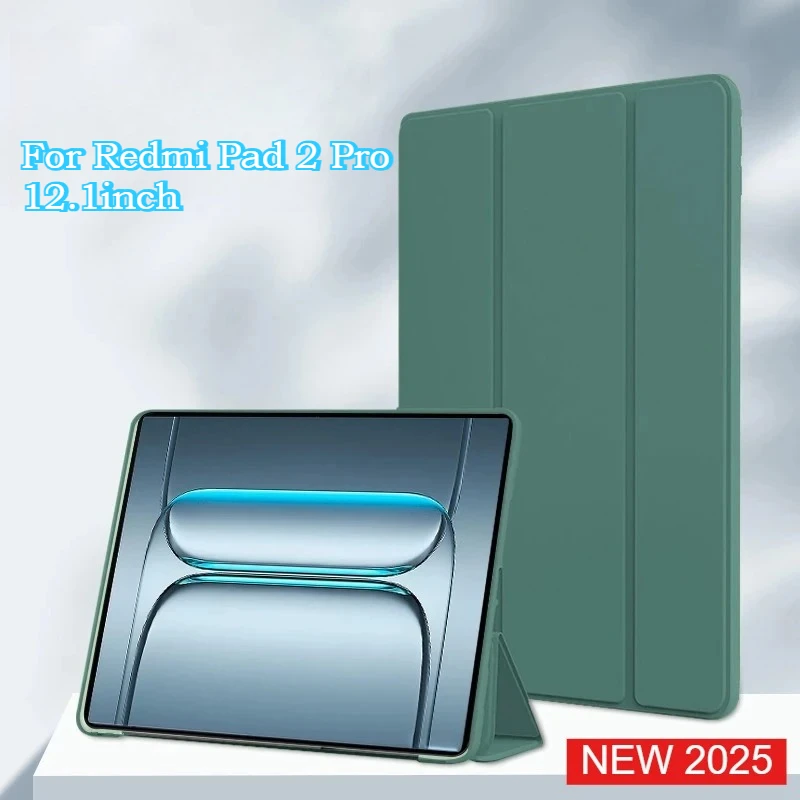 

Trifold PU Leaher Soft TPU Back Case for New Redmi Pad 2 Pro 2025 MI Poco Pad 12.1 Inch Stand Shockproof Protective Tablet Cover