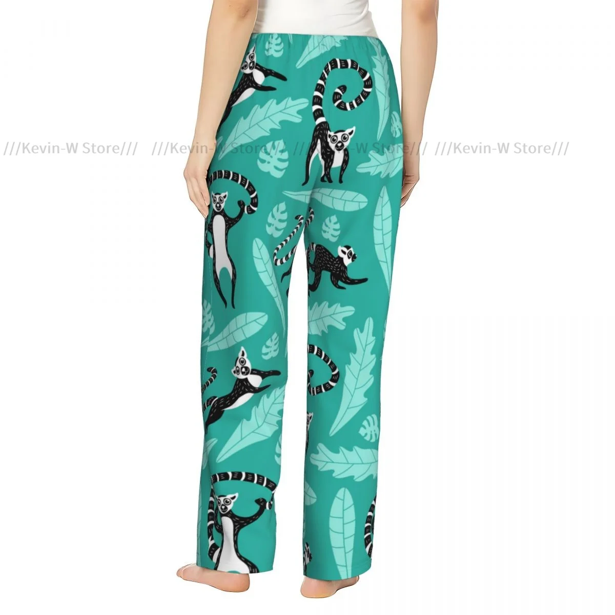 Women Cute Lemurs And Leaves Flannel Pajama Pants Soft Warm Sleep Pants Cozy Winter Loungewear