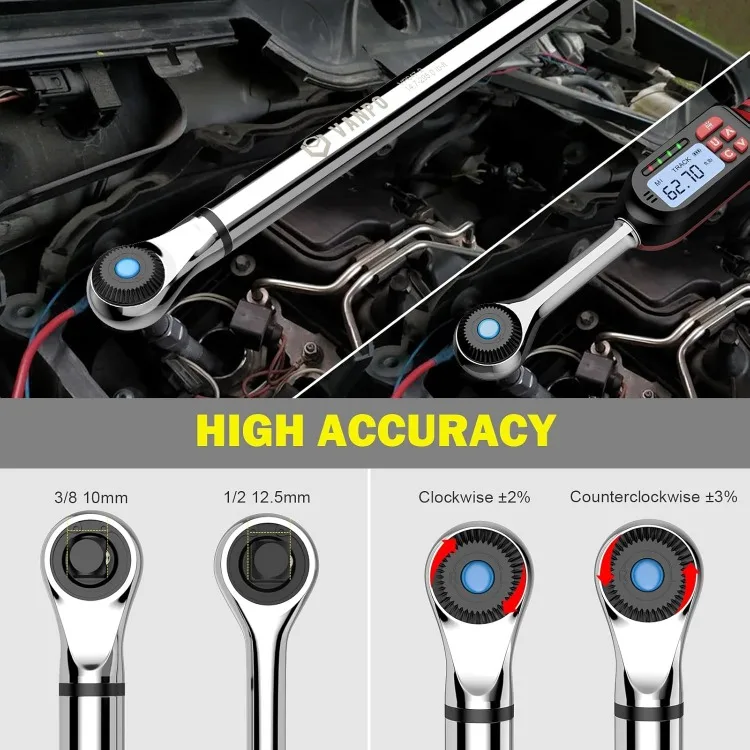 3/8" (3.1-62.7Ft.lb/4.2-85Nm) & 1/2" (14.7-295Ft.lb/20-400Nm) Electronic Torque Wrench Set with Buzzer, LED Indicator, Preset