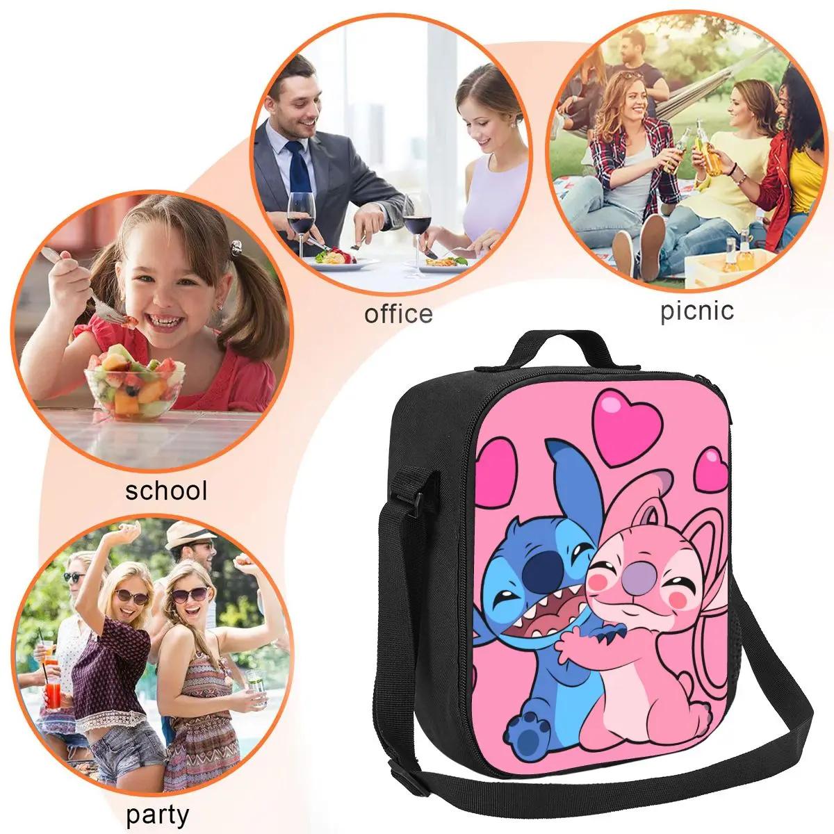 Custom Stitch With Angel Love Lunch Box for Women Leakproof Thermal Cooler Food Insulated Lunch Bag School Children Student