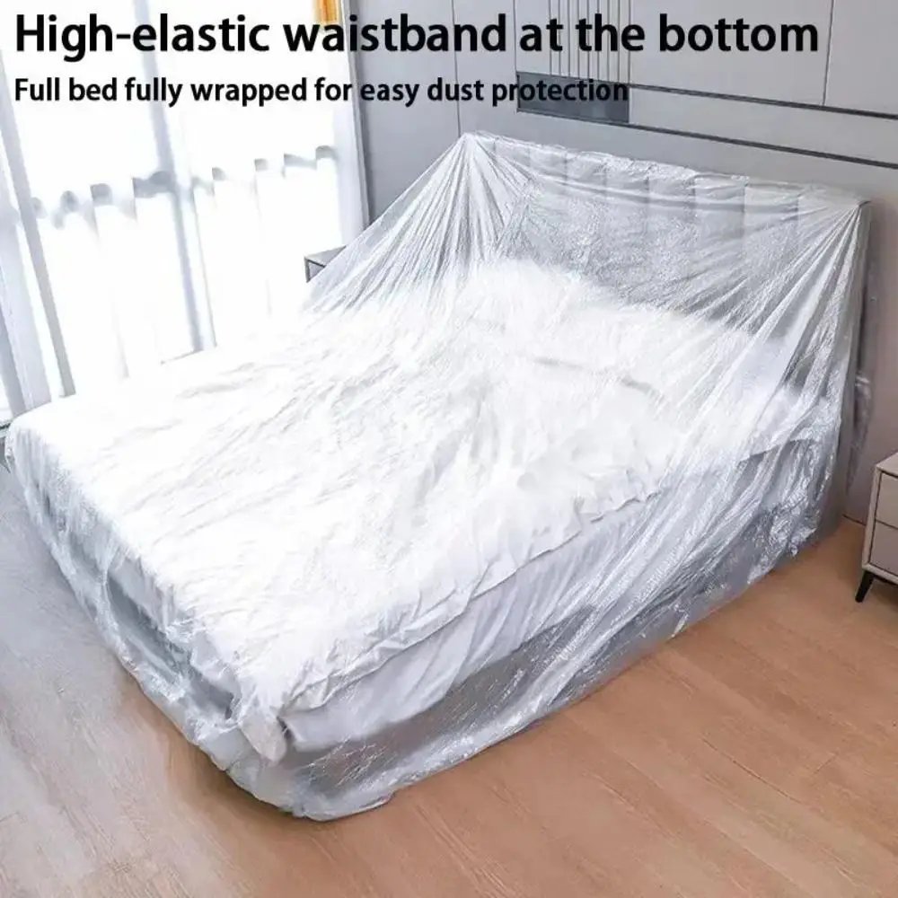 5PCS Transparent Disposable Bed Dust Cover Disposable Thick Plastic Furniture Protective Cover Waterproof Multi-Purpose