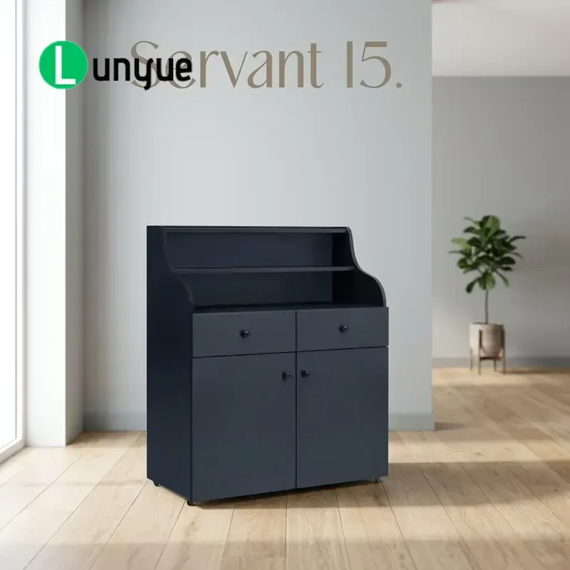 Modern Black Chipboard Living Room Cabinet with 2 Drawers 3 Shelves and Door Storage Locker Household Furniture for Home