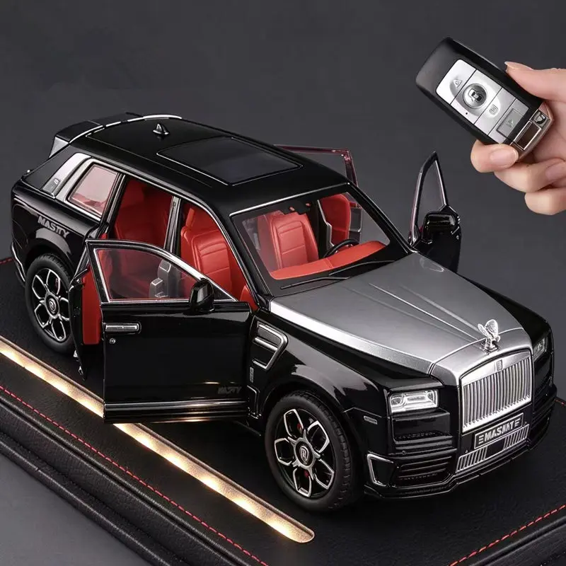 Key Control 1:24 Rolls-Royces Cullinan Alloy Luxy SUV Car Model Diecast Metal Off-road Vehicles Car Model Simulation Sound Light