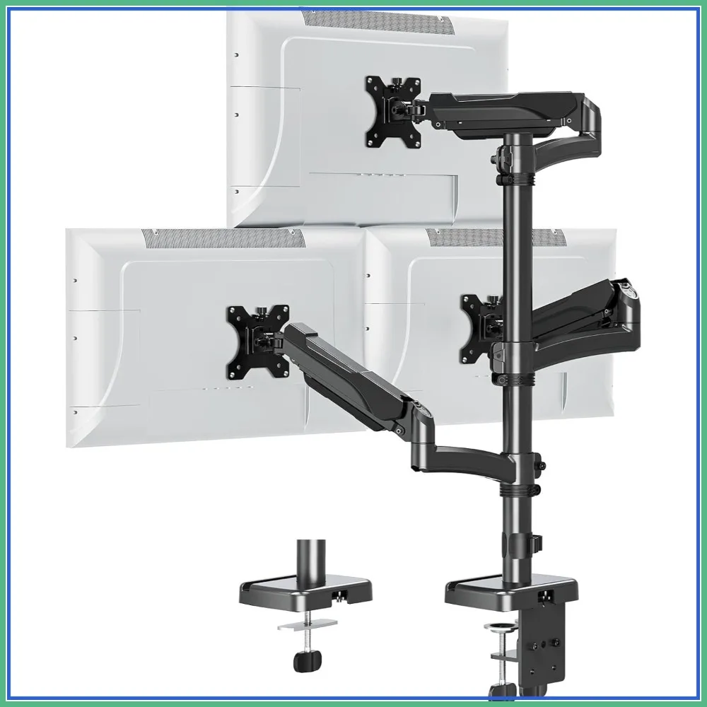 Triple Monitor Mount Fits Max 32" Screens, Holds 17.6lbs Each, 3 Arm Desk Stand with Full Motion