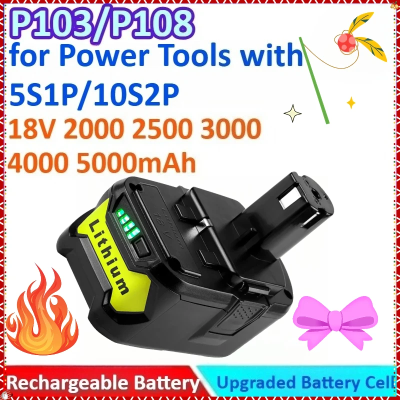

New 2000/2500/3000/4000/5000mAh 18V Compatible for RYOBI P108/P103 Rechargeable Lithium Battery for Power Tools with 5S1P/10S2P