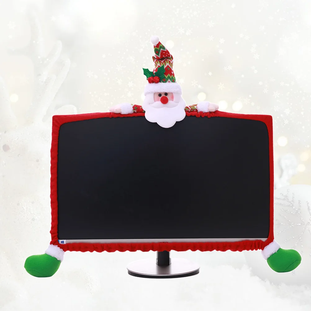 25-35Inch Computer Screen Cover Monitor Protector Christmas Decoration Cartoon Santa Claus Sleeve Red Durable Cloth Desktop - Image 5