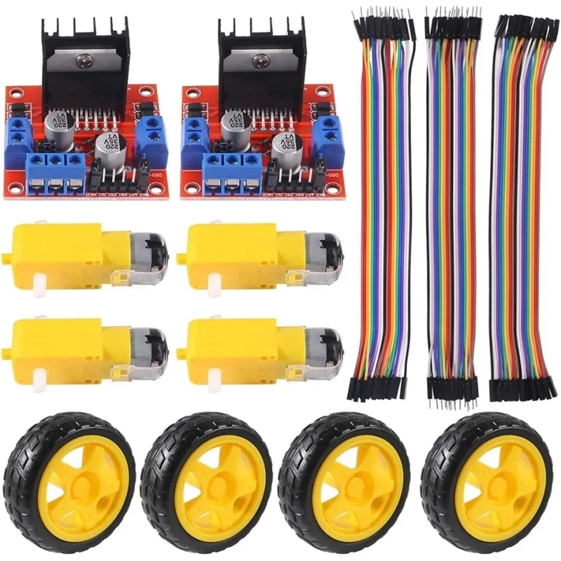 

L298N motor drive controller board+4 DC TT motors+4 wheels+3 specifications of DuPont wires