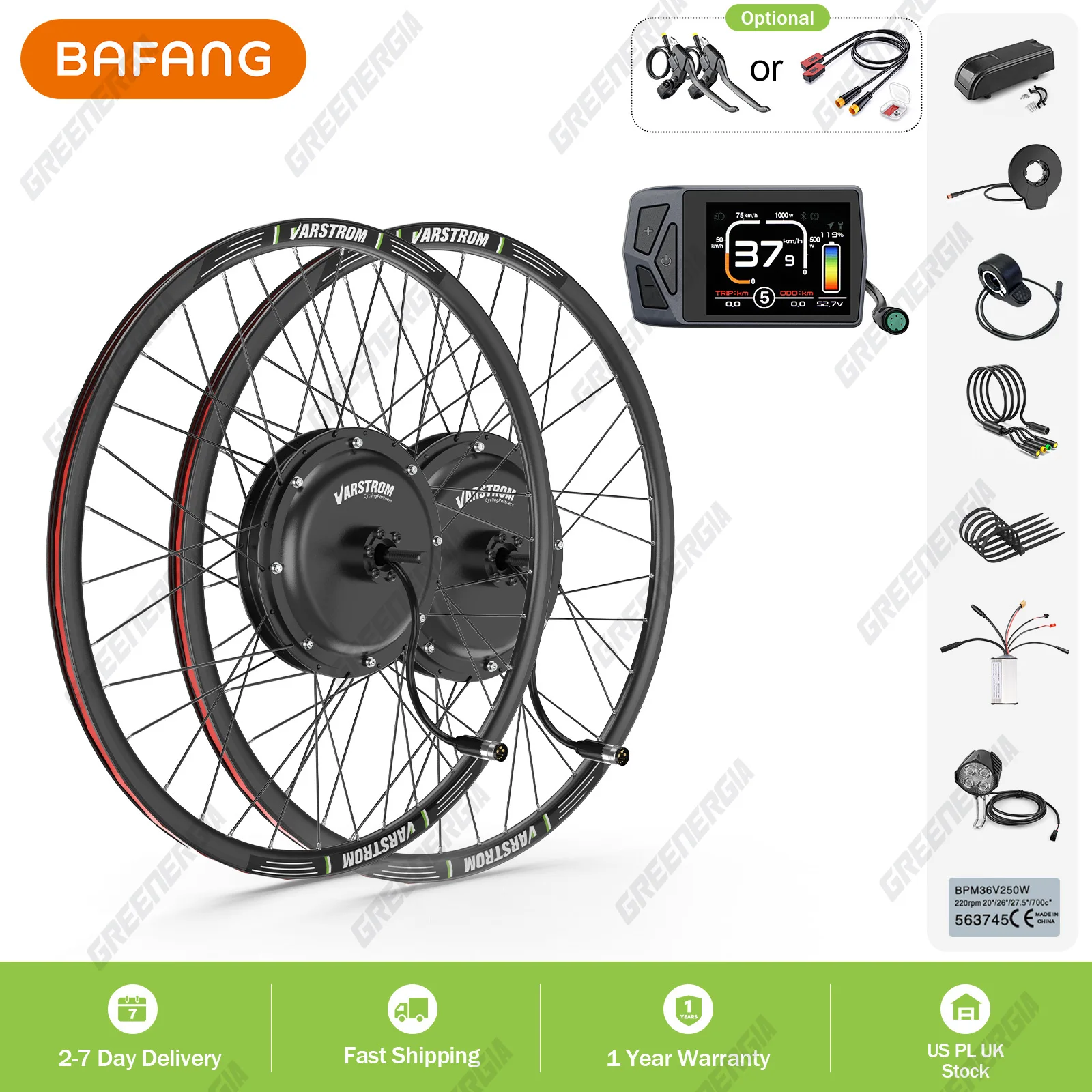 Kit de conversion électrique Varstrom 1500W, roue à moteur moyeu 48V 1000W, moteur sans engrenage sans balais, propulsion arrière, kit de vélo électrique, 26-29 pouces, 700C