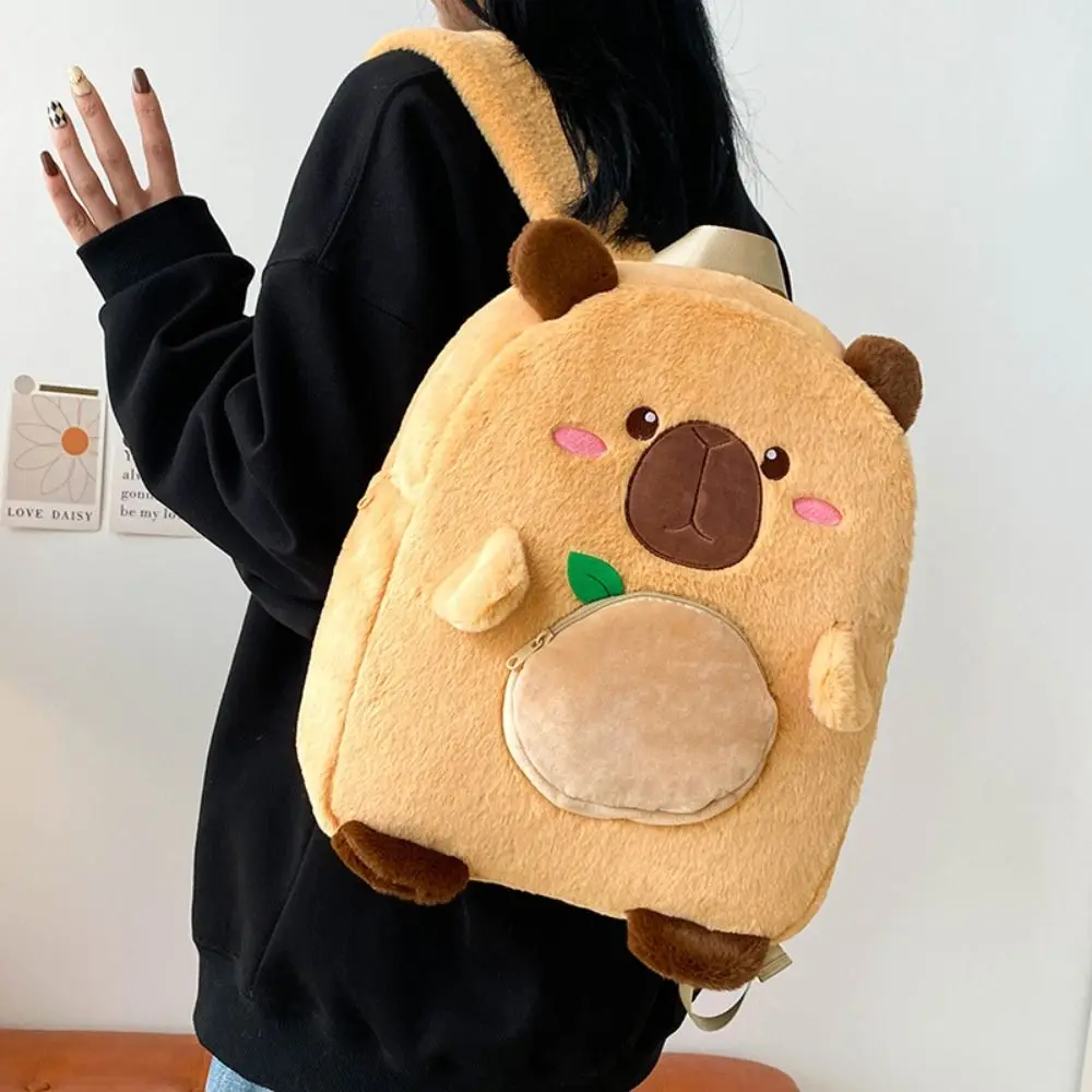 Kawaii dos desenhos animados capivara mochila de pelúcia grande capacidade capivara mochila crianças presente engraçado bolsa ombro