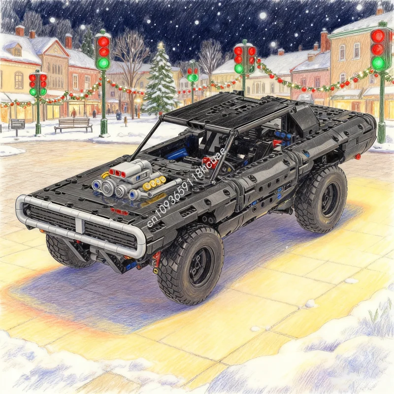 

1150 шт. MOC Dodge Charger, техническая модель, строительные игрушечные блоки, сборка, рождественский подарок, архитектура, креативная образовательная идея, сделай сам