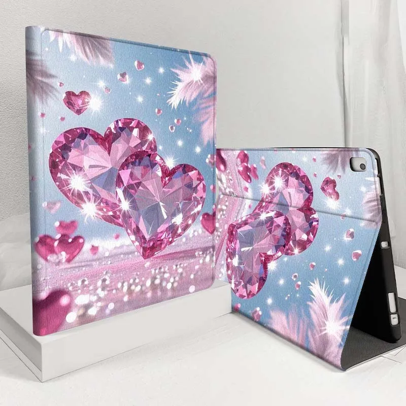 Prego de coração de cristal rosa brilhante para Samsung Galaxy Tab S11 S10 S9 S8 S7 S6 A11 A9 A8 A7 10.5 10.4 Lite FE Plus Polegada Tablet Case