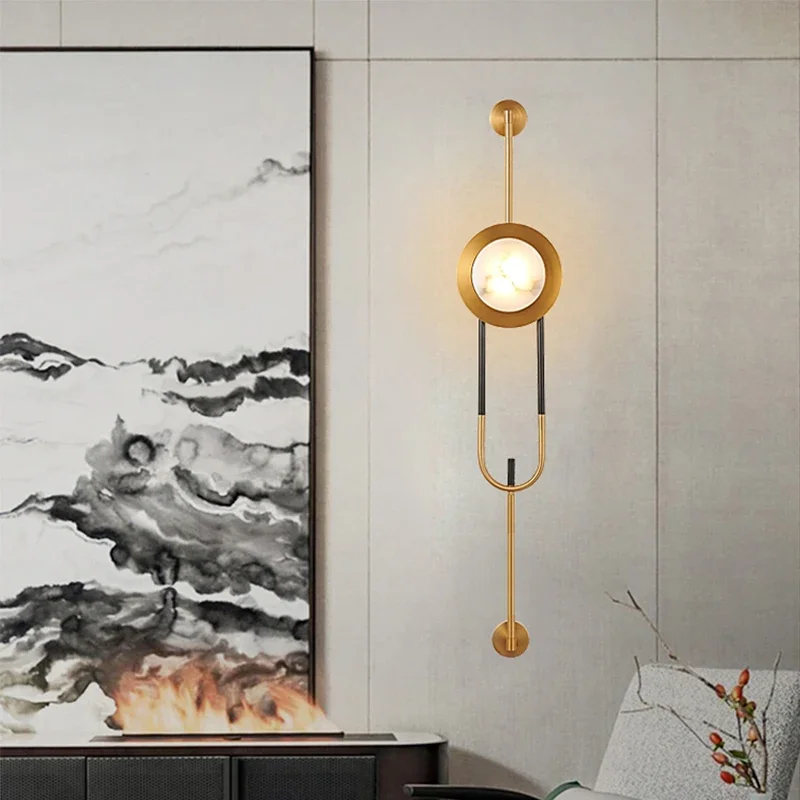 

Modern Marble Wall Lamp Chinese Style Long Hotel Hall Living room Background Wall Duplex Villa Bedroom Bedside Wall Lamp