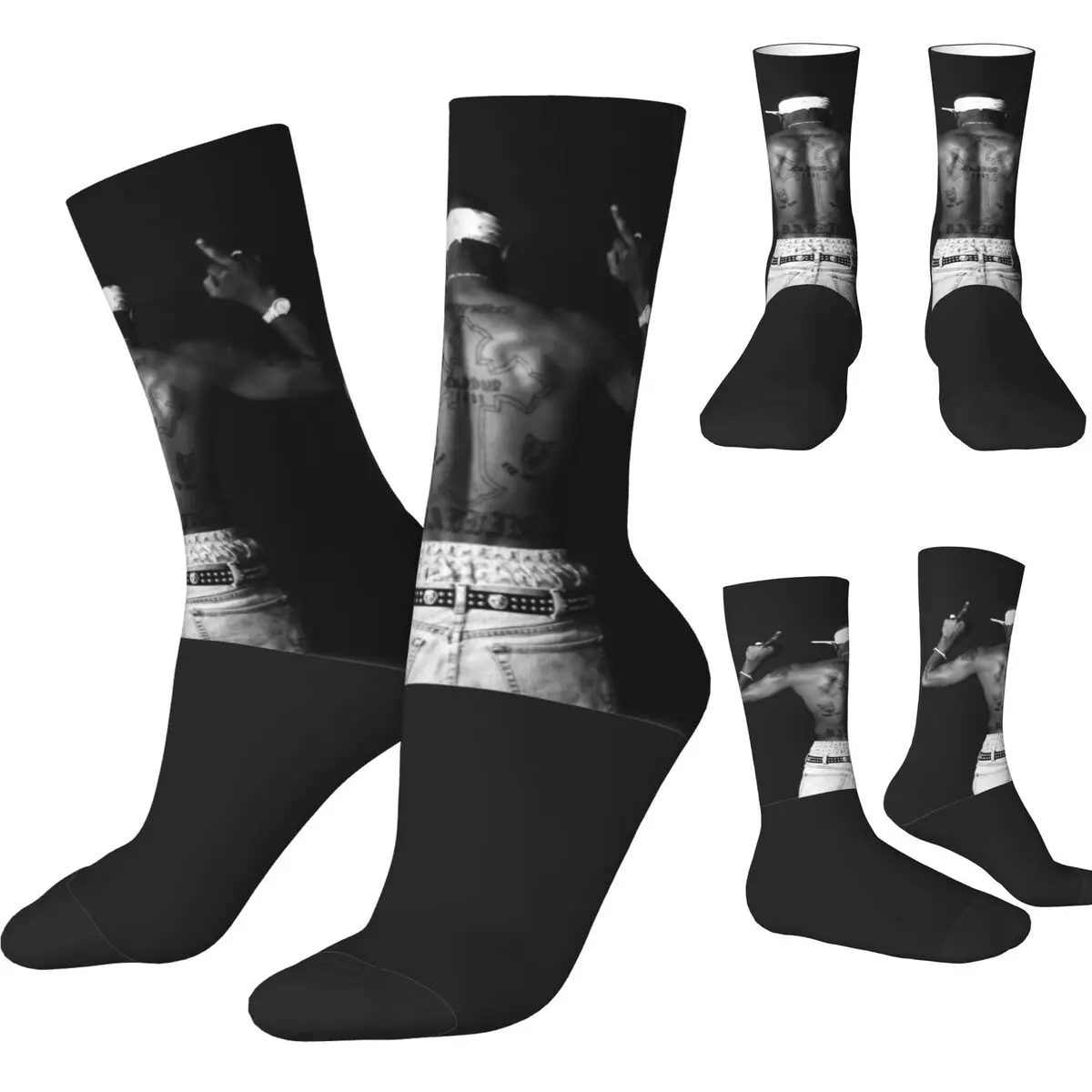 Autumn Winter Harajuku Men's Women's Cool Tattoo 2pac Socks Rapper Tupac Non-slip Soccer Socks