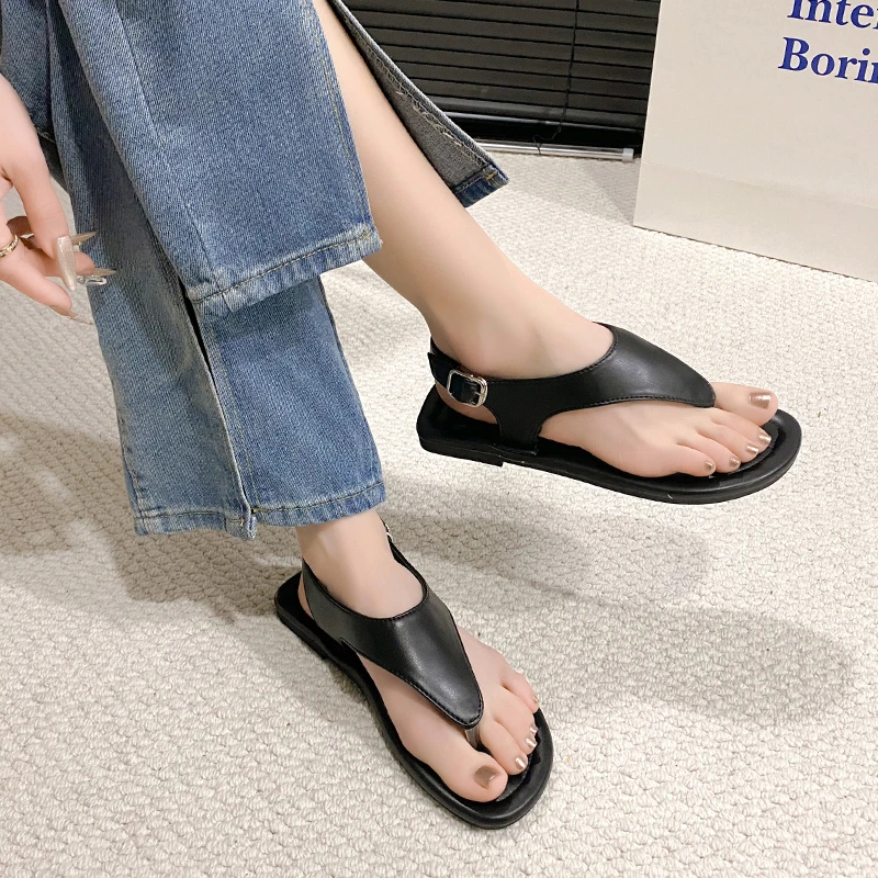 

Fashion Clip Toe Wedge Sandals Women 2024 Summer Platform Rome Sandalias Mujer PU Thick Sole Beach Shoes Flat Base Shoes