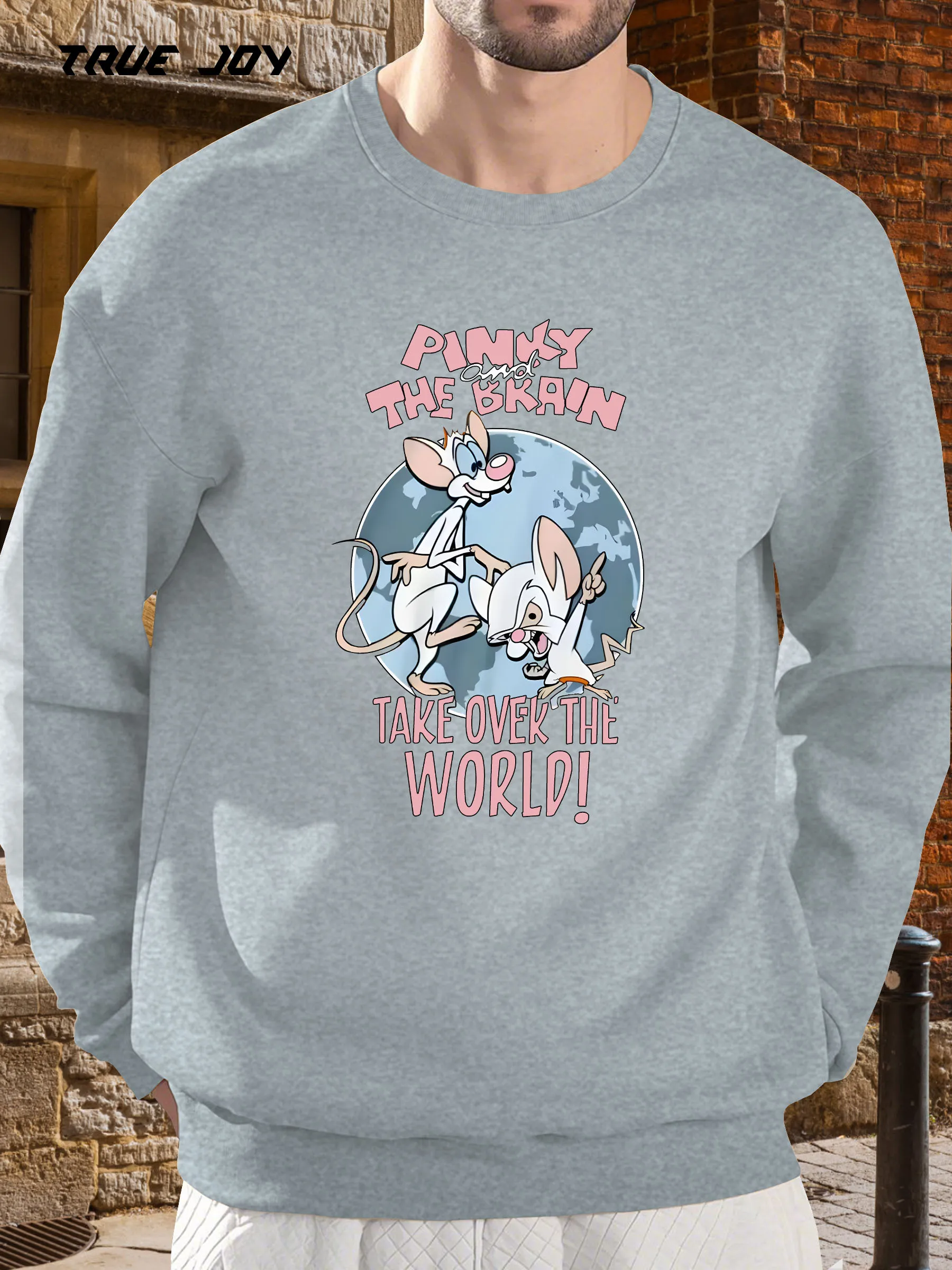 

Men'S Pink "Pinky the Brain" Graphic Sweatshirt - Loose Fit, Long-Sleeve Casual Top with Vibrant Cartoon Print
