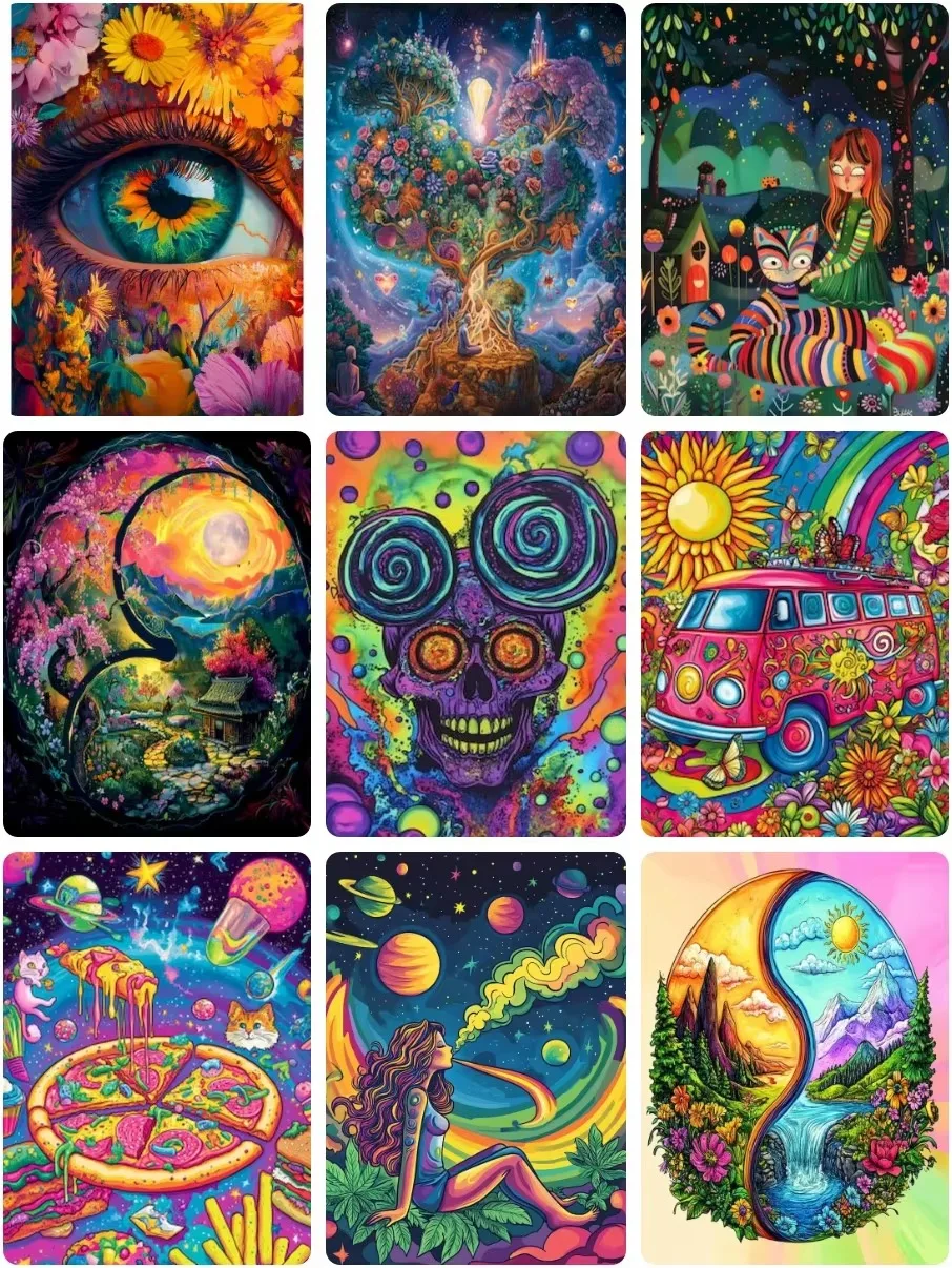 Psychedelic Rainbow Hippie Trippy Abstract Jigsaw Puzzle 500/1000/1200/2000PCS Colorful Trippy Eye Skull Cosmic Wall Decor Gift