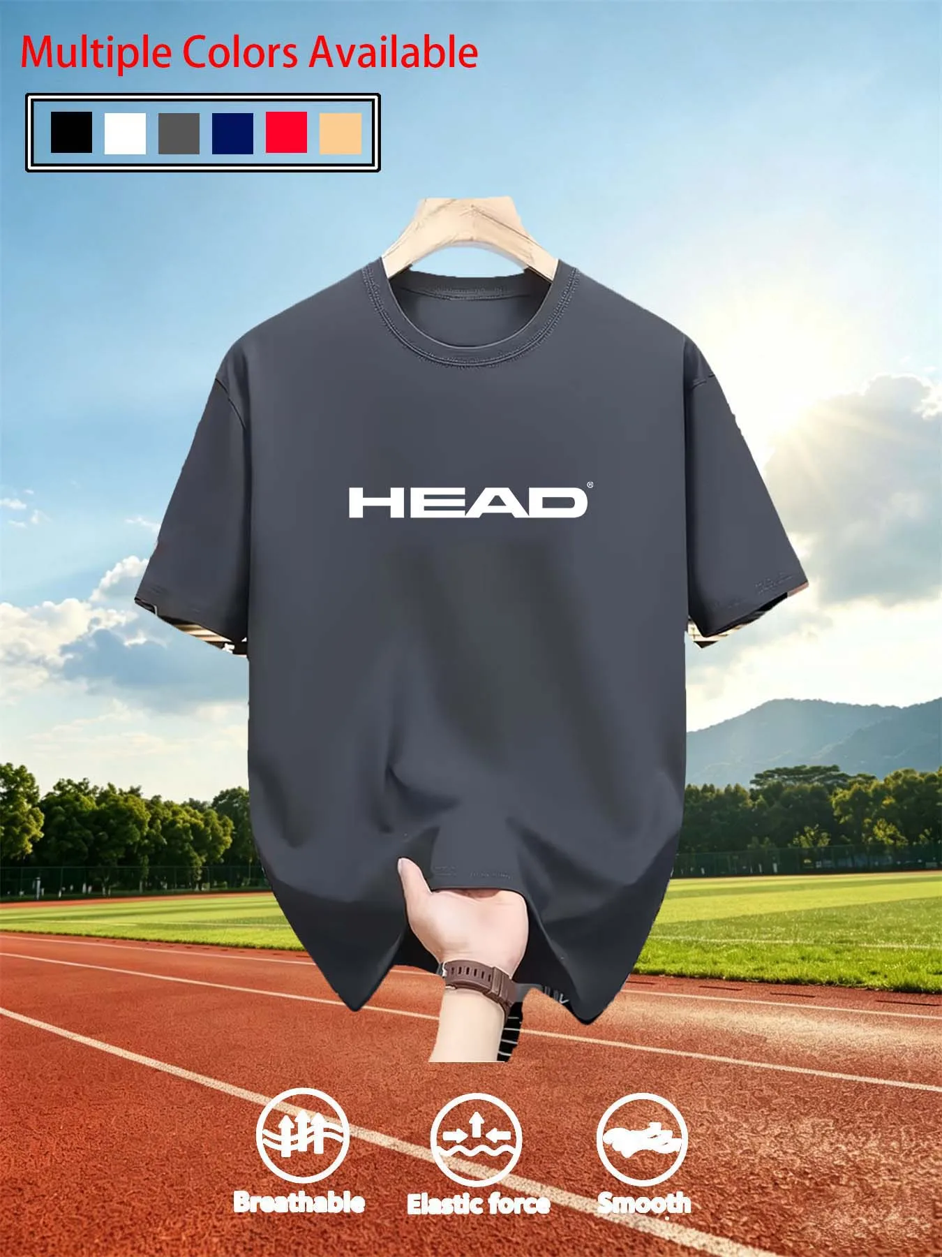 HEAD Men Short Sleeve T‑Shirt O‑Neck Sports Tee Breathable Elastic Smooth Top For Tennis Running Daily Wear Multiple Colors