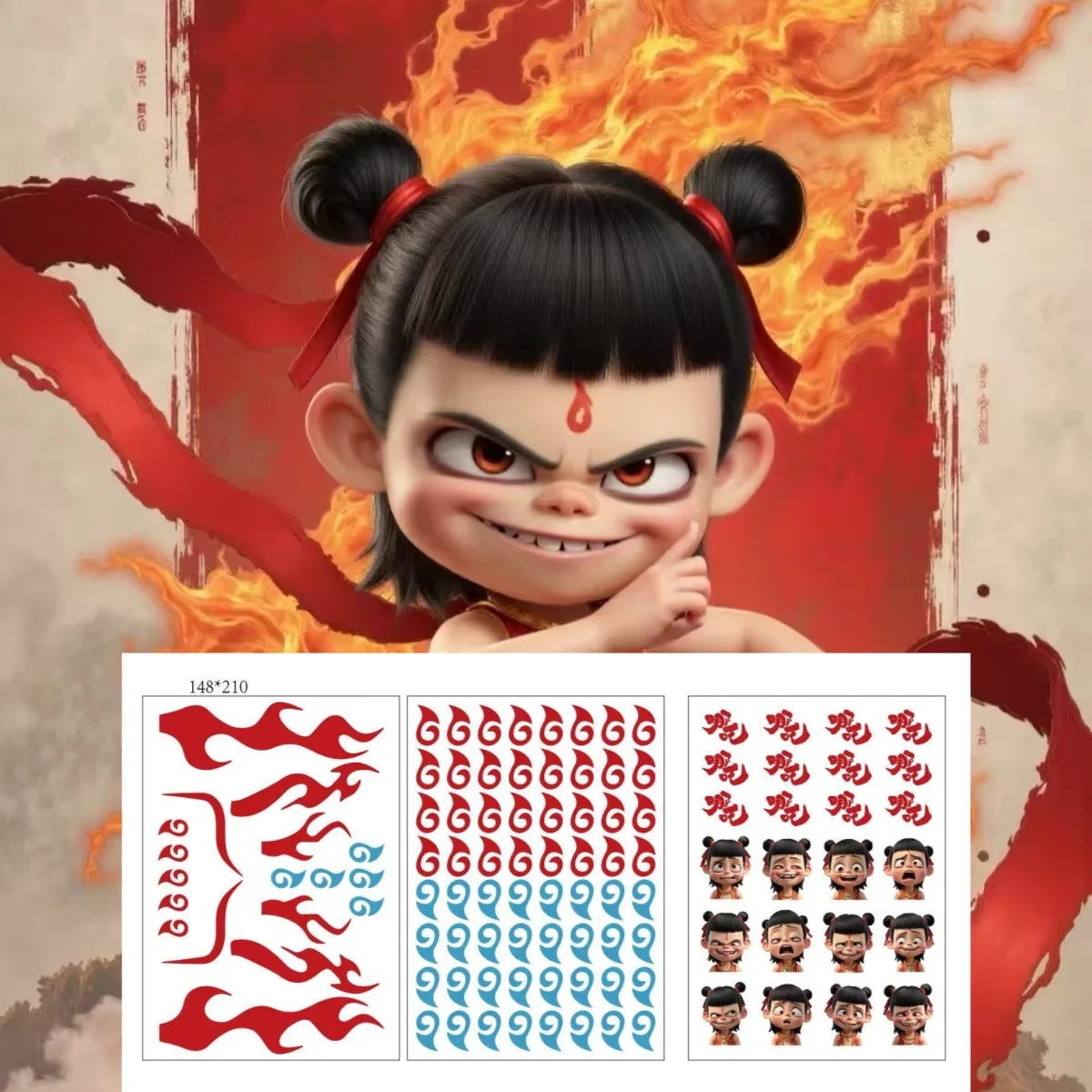 Nezha Voorhoofd Wenkbrauw Hart Demon Kind Reïncarnatie kinderen Tattoo Sticker COS Sticker Anime Aobing Wenkbrauw Hart