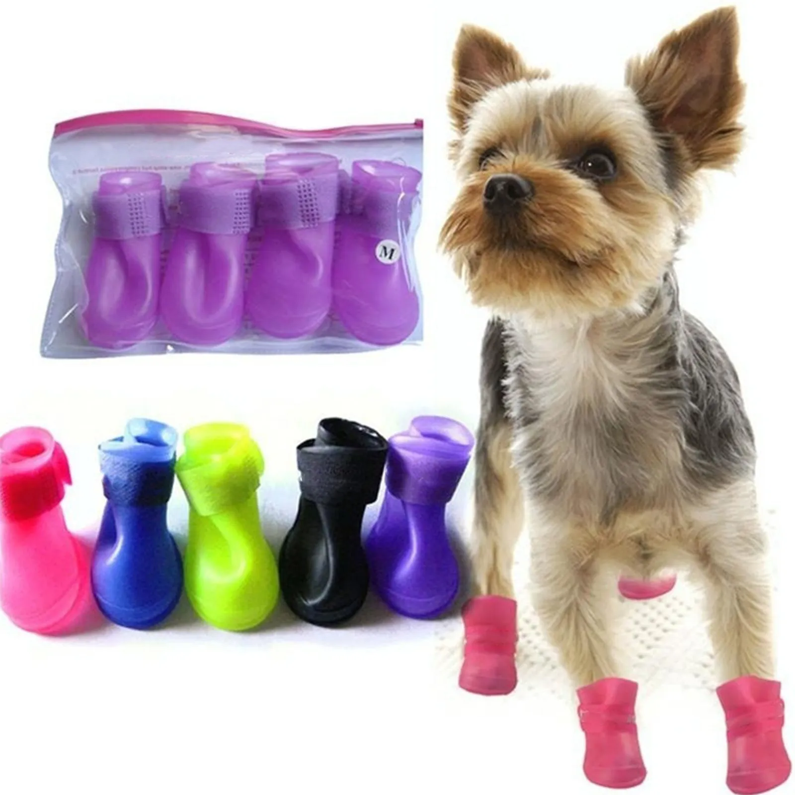 Pair Pet Shoes Candy Color PVC Waterproof Rain Boots Dog Puppy Anti Slip Easy to Put on Size S Blue Pet Rain Boot
