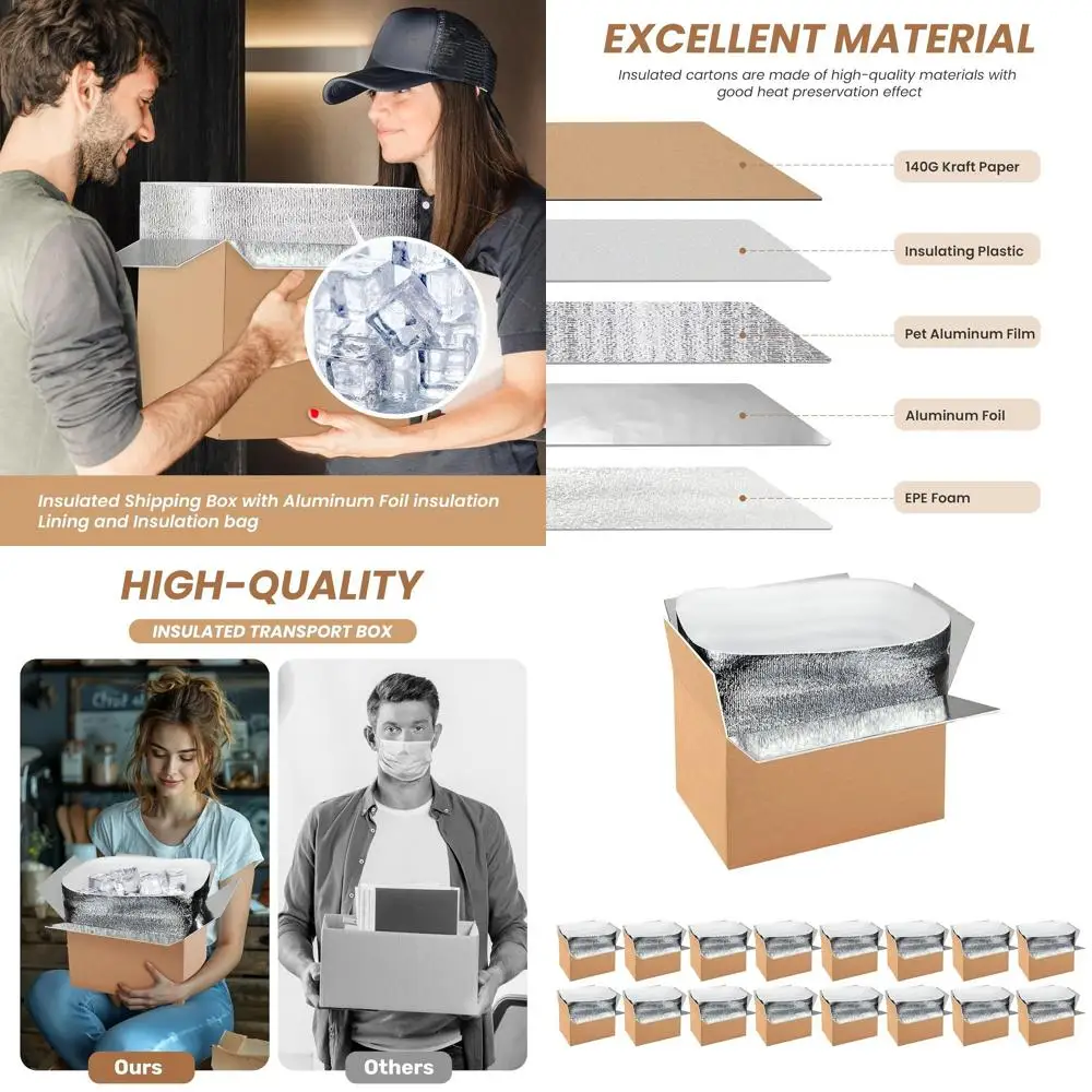 

16-Pack Insulated Shipping Boxes with Liners for Cold or Frozen Items, Reusable Styrofoam Coolers, 12x10x7