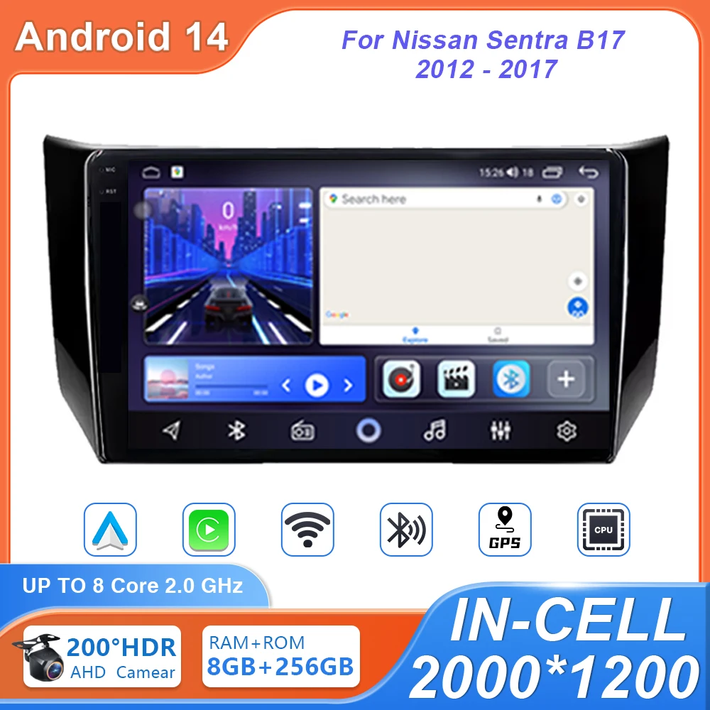 

Android 14 Carplay Auto для Nissan Sylphy B17 Sentra 12 2012-2017 Автомобильный радиоприемник GPS-навигация WIFI + 4G BT головное устройство видео стерео