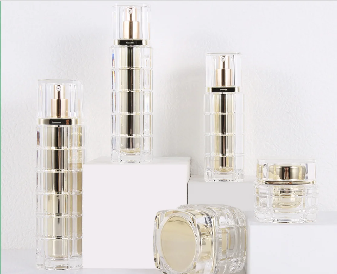 

30G-100ML grid shape gold acrylic cream jar essence/gel/day night cream/eye serum/moisturizer whitening cosmetic packing