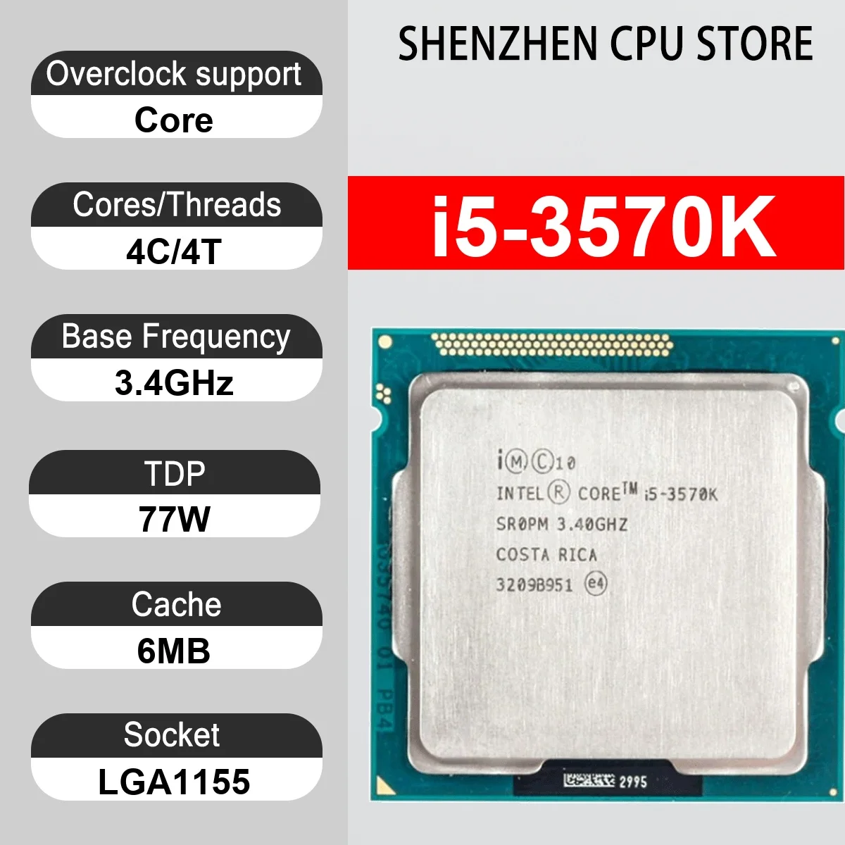 Intel Core i5-3570 4 Core 4 Thread 3.4GHz 77W 6MB Cache 22nm LGA1155 SR0PM DDR3 1333/1600 MHz Ivy Bridge HD Graphics 4000