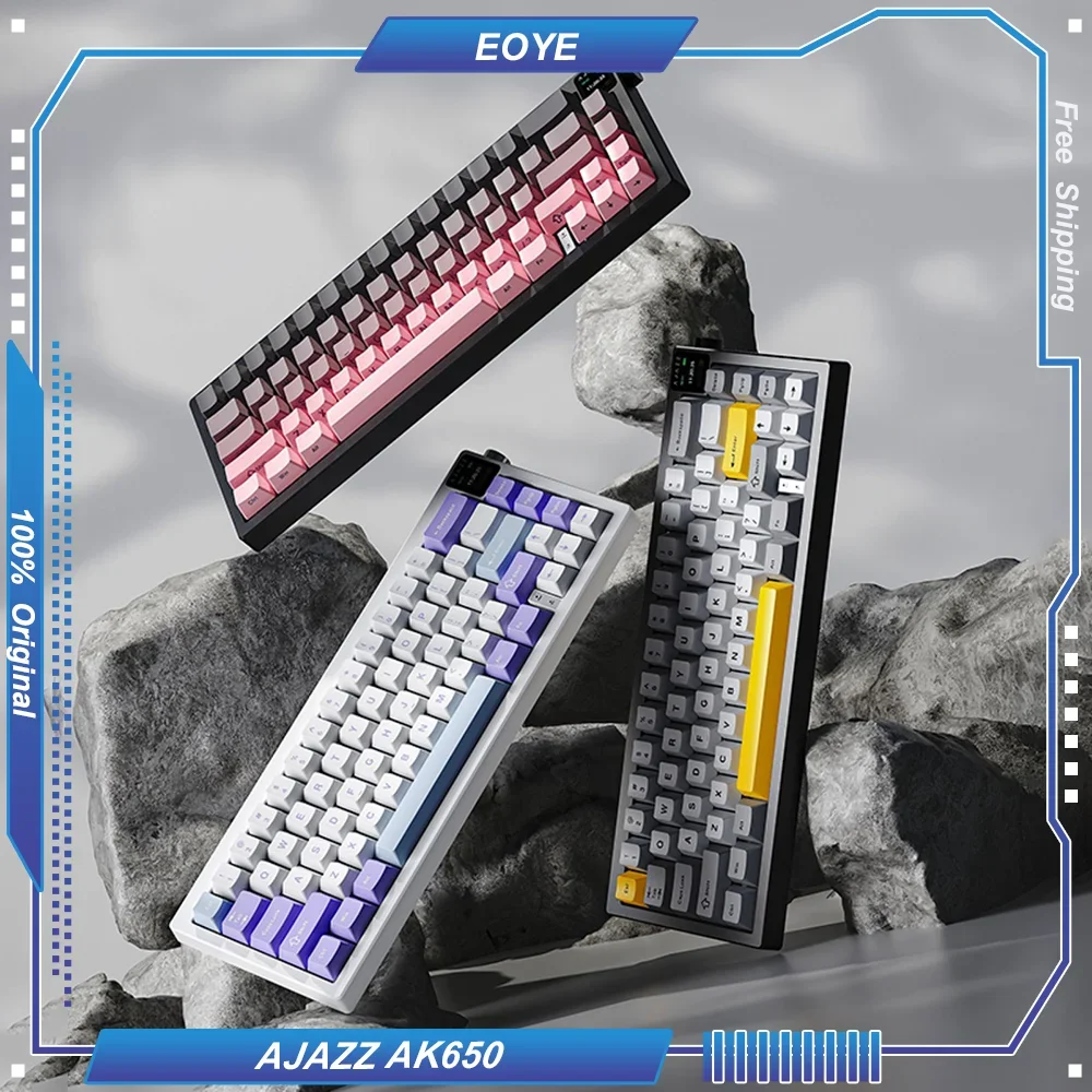 AJAZZ AK650 Mechanical Keyboard 65% Layout 66 Keys with 0.85in Screen Volume Knob Wireless 3-Mode BT/2.4G/Wired Gasket Hot Swap