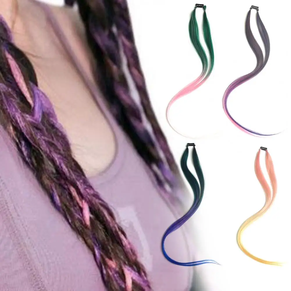 

60cm Gradient Color Wig Piece Colored Hair Piece Traceless Adjustable Braiding Hair Women Two Strands Hanging Ear Wig Braids