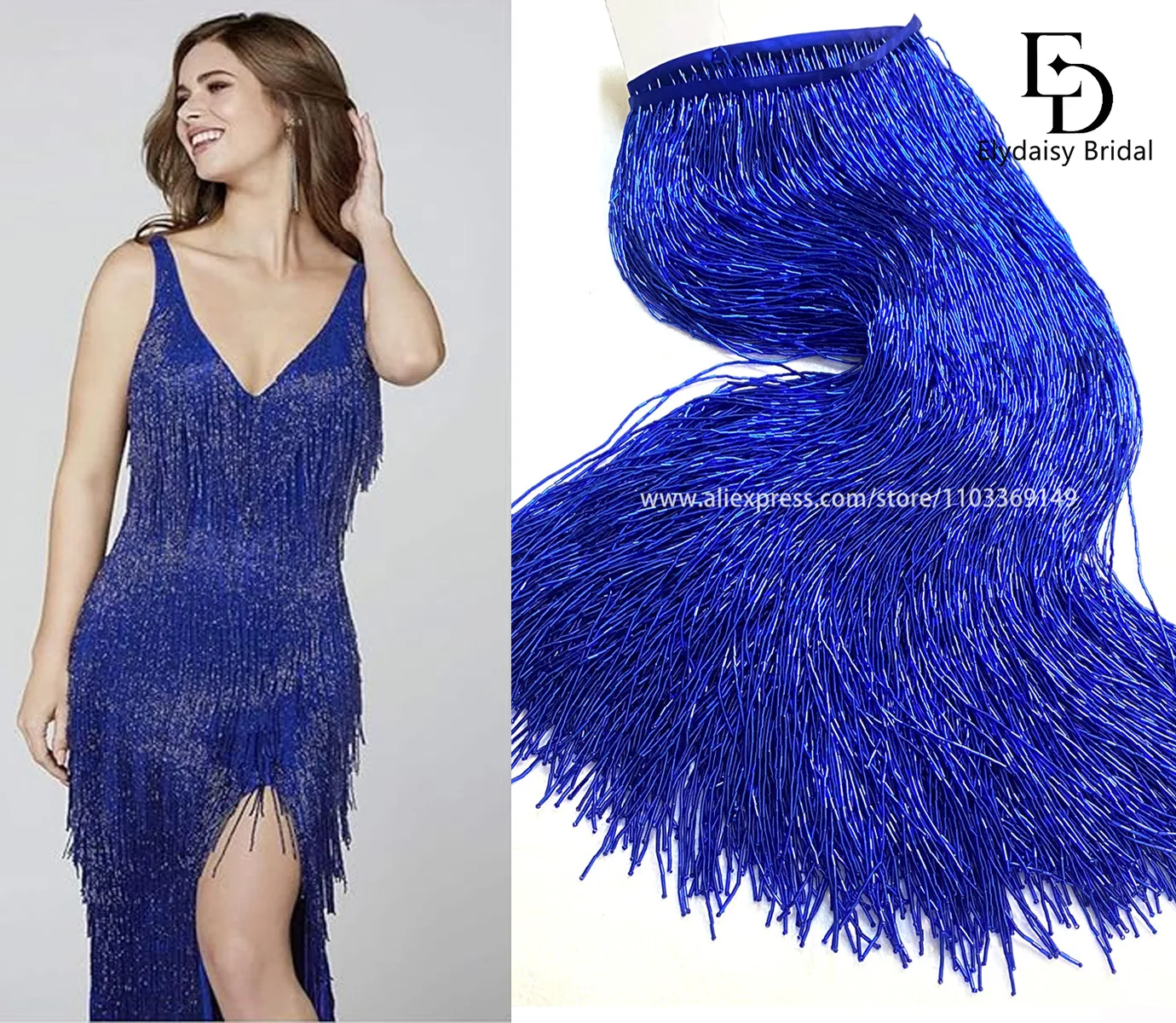 

50CM Long Royal Blue Green Black Beads Tassel Tape Sewing Tassel For Home Textile Decoration Latin Dance Dress DIY Accessories