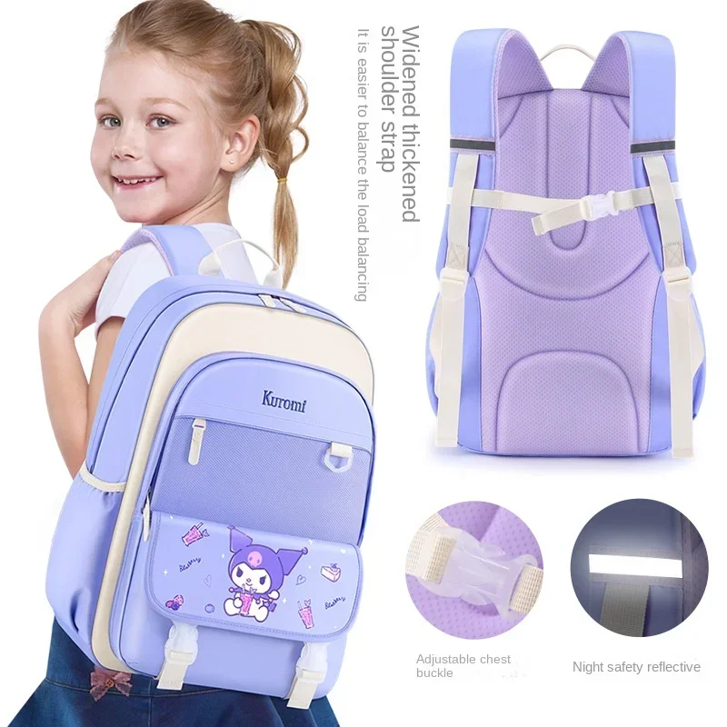 Kuromi Sanurgente-Sac à dos portable pour enfants, sac d'école primaire pour filles, réduction de la charge, Cinnamoroll, merveilleuse à la 6e année